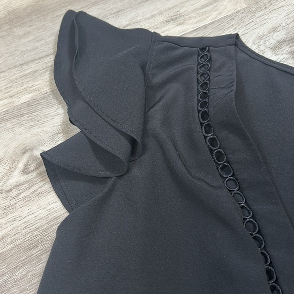 Milk & Honey Women’s Black Ruffled Faux Wrap Flutter Sleeve Blouse / Size Small - Picture 5 of 7